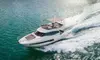 Luxury yacht Prestige 420 Fly cruising through turquoise Adriatic waters near Dubrovnik