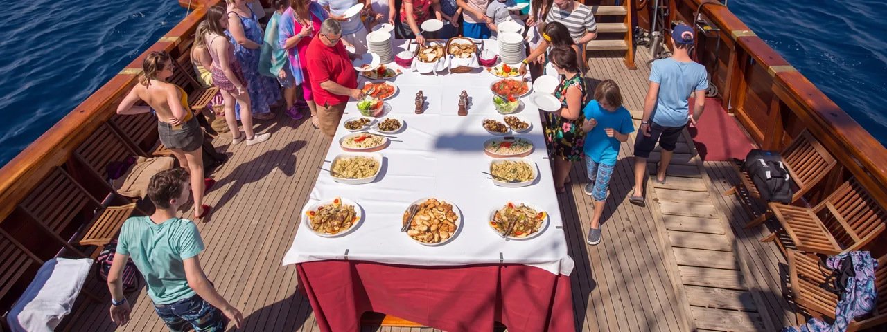 Deck catering setup on a Dubrovnik luxury event ship for private groups