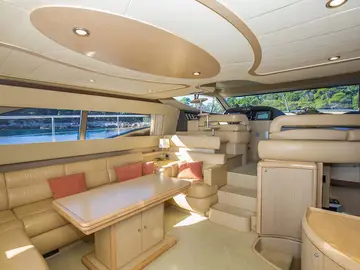 Luxurious yacht interior with panoramic windows, Dubrovnik.