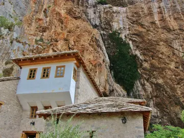 Blagaj Tekija Dervish house built into the cliff at the source of the Buna river near Mostar