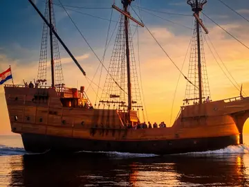 Historic-style Dubrovnik luxury event ship at sunset on the Adriatic Sea