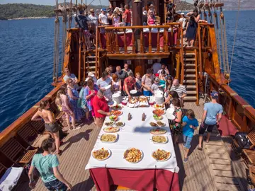 Deck catering setup on a Dubrovnik luxury event ship for private groups