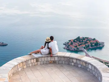 Budva old town medieval walls adriatic sea panorama n7eiff