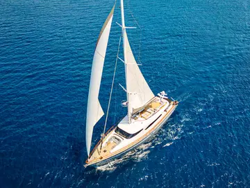 San Limi aerial view — 60m motor yacht cruising the Adriatic