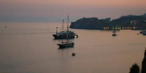 Panoramic view of Dubrovnik old town and Adriatic Sea at sunset from the hilltop