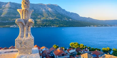 Amazing viewpoint at korcula downtown and peljeski channel in croatia