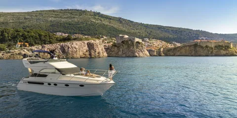 Dubrovnik city walls from the sea. Private yacht tours.