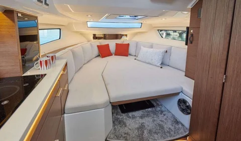 Cap Camarat 10 -interior with comfortable seating area, perfect for Dubrovnik boat charters and Elafiti Islands private tours.
