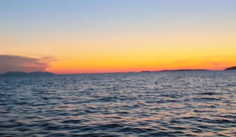 Golden sunset over the Adriatic. Departing from Dubrovnik or Hvar.