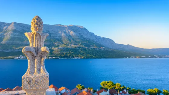 Amazing viewpoint at korcula downtown and peljeski channel in croatia