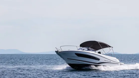 Jeanneau Cap Camarat 755 Series II speedboat on calm Adriatic waters near Dubrovnik