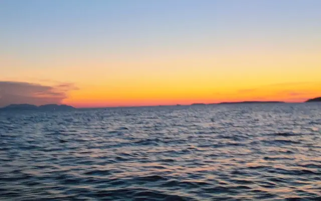 Golden sunset over the Adriatic. Departing from Dubrovnik or Hvar.