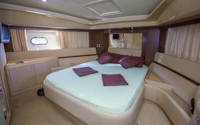 Luxurious cabin with double bed on Tendo yacht charter, departing from Dubrovnik.