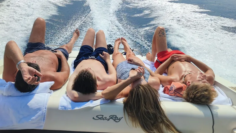 Dubrovnik boat tour wake, crystal clear Adriatic Sea