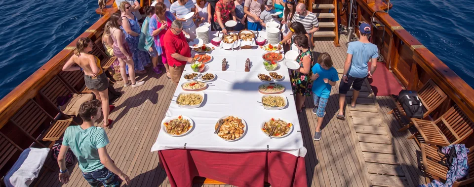 Deck catering setup on a Dubrovnik luxury event ship for private groups