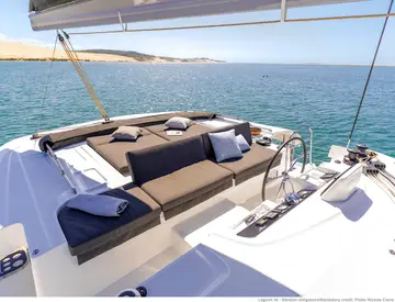 Lagoon 46 catamaran sailing the Adriatic near Split — bareboat charter Croatia