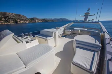 Luxury yacht deck with sunbeds, ready to set sail from Dubrovnik, Croatia.