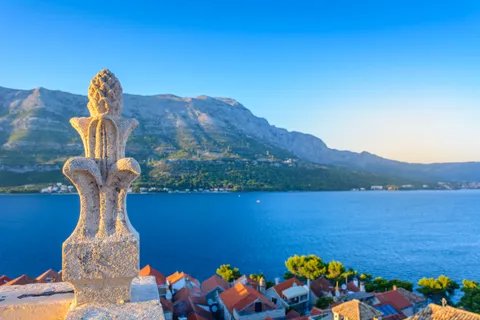 Amazing viewpoint at korcula downtown and peljeski channel in croatia