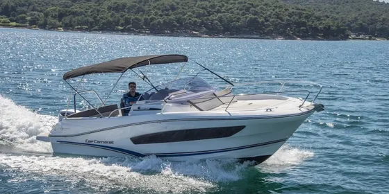 Cap Camarat 7.5 WA Series 2, cuts through the clear blue Adriatic Sea near Dubrovnik, Croatia.