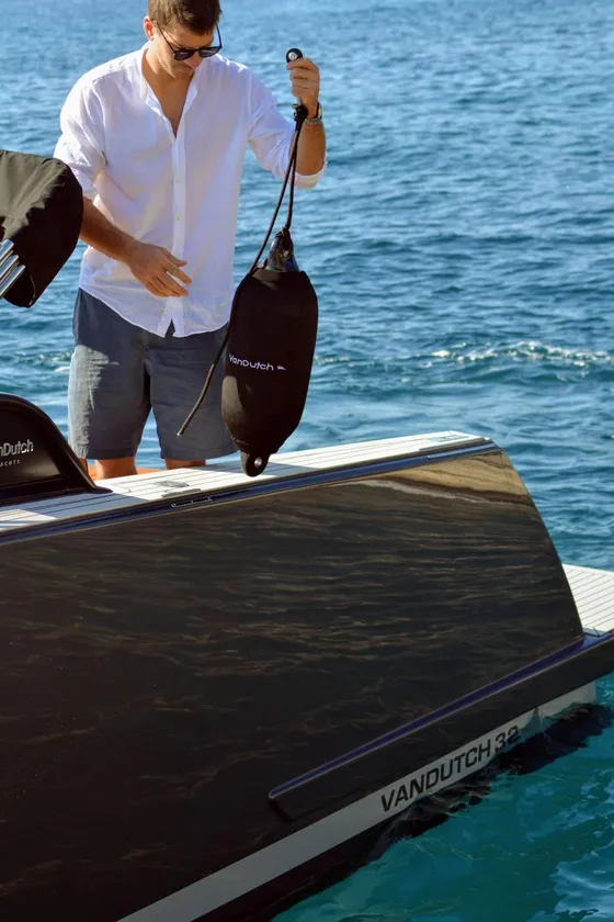 Dubrovnik boat tour departure. Luxury yacht fender detail. Tendo travel Croatia.