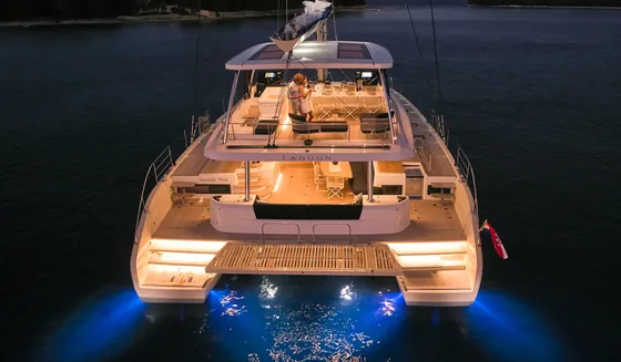 lagoon sixty 5 amada mia luxury catamaran night charter illuminated