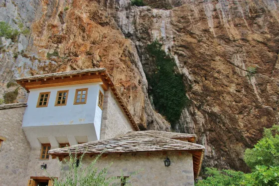 Blagaj Tekija Dervish house built into the cliff at the source of the Buna river near Mostar