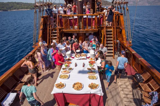 Deck catering setup on a Dubrovnik luxury event ship for private groups