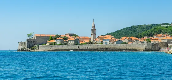 Budva old town church tower citadel adriatic view wb0gvf