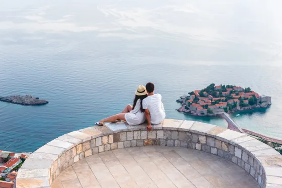 Budva old town medieval walls adriatic sea panorama n7eiff