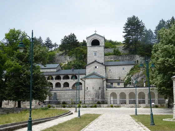 Cetinje Monastery and the old royal capital of Montenegro nestled below Mount Lovćen