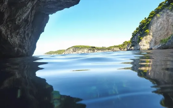 View from a sea cave Dubrovnik blue cave.
