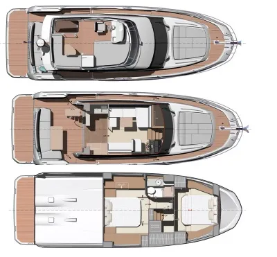 Luxury yacht deck plans and interior layouts for prestigious charters in Dubrovnik, Croatia, showcasing elegant design and spacious living.