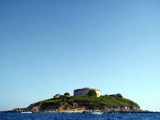 Mamula Island fortress at the entrance to the Bay of Kotor, Montenegro — first landmark you pass on the private yacht route from Dubrovnik