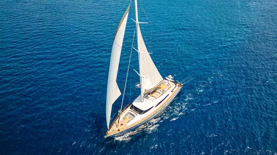 San Limi aerial view — 60m motor yacht cruising the Adriatic