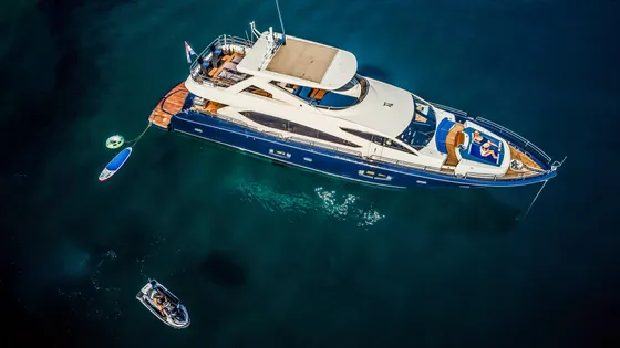 The Best Way aerial view — 60m motor yacht cruising the Adriatic