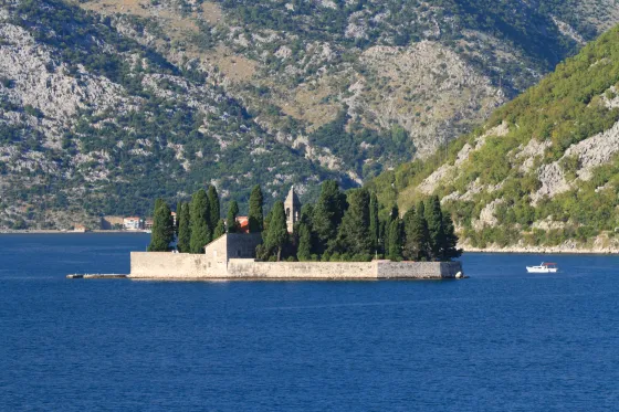 Inside Boka bay - Montenegro, near Kotor, human made isle of rocks...